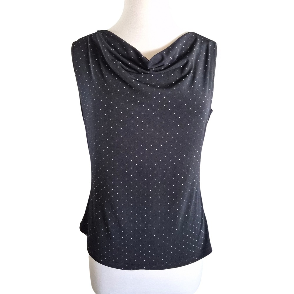 JKLA Vintage‎ California Womens Polka Dot Cowl Neck Sleeveless Top Black Large